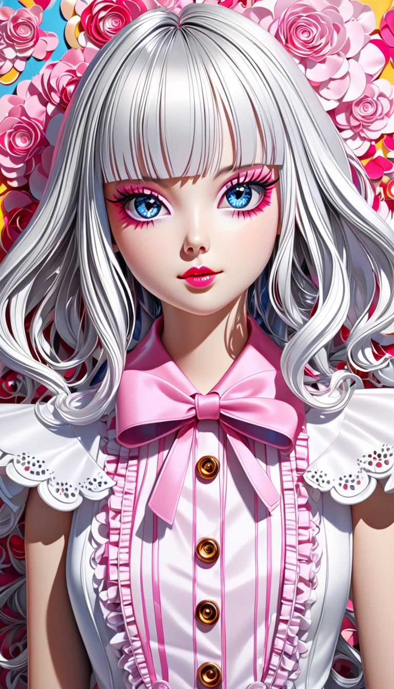 Rojeva has hair, Carnation Ribbon, gray , background school