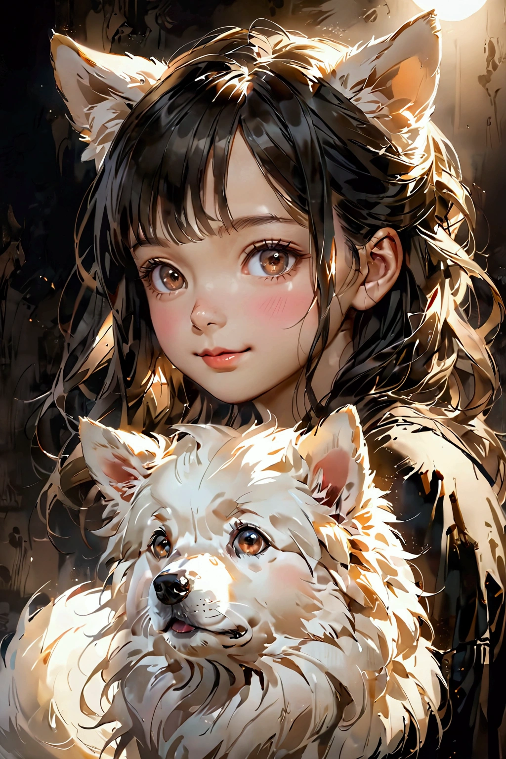 (tmasterpiece、Need、ultra-delicate、A high resolution),(Portrait on the wall、wall paintings、Sense of historical obsolescence:1.5、Wall cracks:1.5),liberta,naïve,Portrait of a puppy,flower sea,(Portrait on the wall、wall paintings、Sense of historical obsolescence:1.5、Wall cracks:1.5)