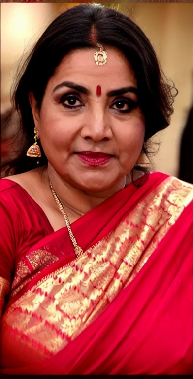 Selfie body shot of sexy jaya milf, hot curves, chubby, cute face, 45yo, wearing Cotton red sleevless kurtha salwar in outside  (cinematic:1.3), intricate details, (ArtStation:1.2),detailed face, 4k, UHD,beautiful eyes, realistic skin texture,hairs tied up, mature healthy figure,