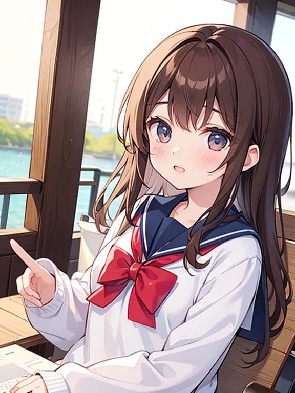  Female College Student、Long sleeve sailor suit、Brown Hair