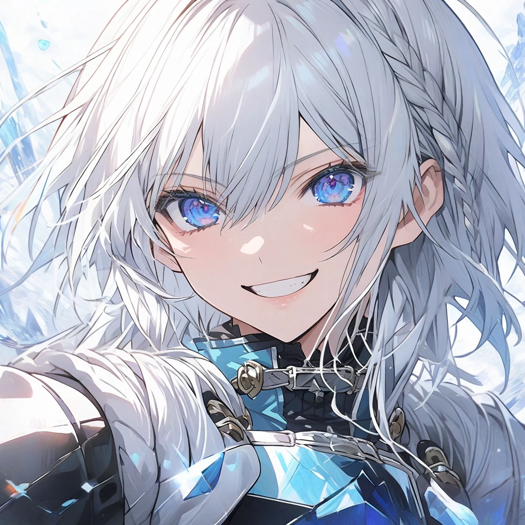 seolla, white hair, blue eyes, smile