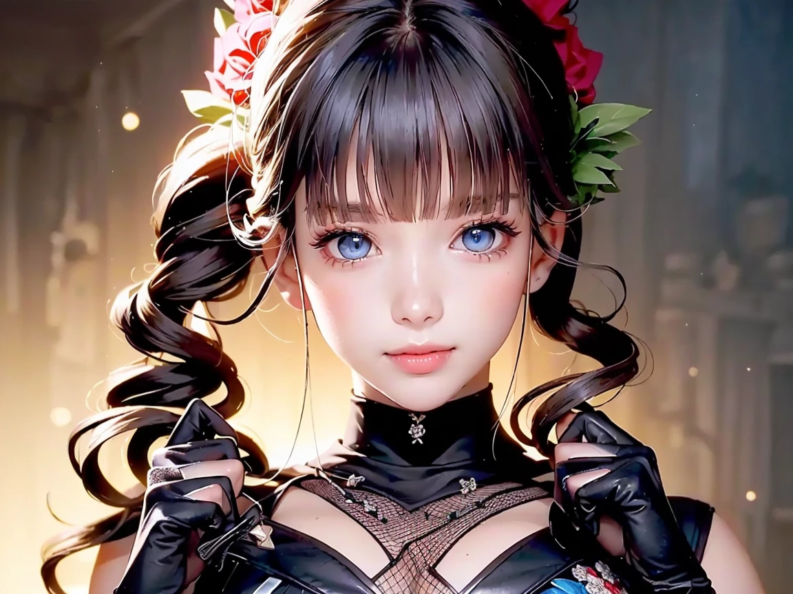 (masterpiece, best quality, ultra-detailed, best shadow), (detailed background,dark fantasy), (beautiful detailed face), high contrast, (best illumination, an extremely delicate and beautiful), ((cinematic light)), colorful, hyper detail, dramatic light, intricate details, Himiko toga teniendo sexo vistiendo ropa negra, minifalda negra, medias de rejilla negra, tanga negra