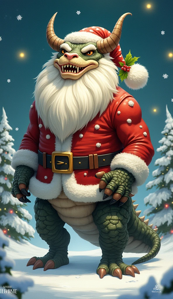 ((Alligator)), fangs, white teeth, ((sharp claws), , saliva, (((green)) scaled body)), ((dominant)), ((intimidating)), dilf, Daddy, father figure, mature male, hunk, ((crotch focus)), ((Living room)), ((christmas tree ((background))), ((christmas lights ((background))), ((night)), ((very detailed background)), ((very detailed balls)), ((very detailed lighting)), ((very detailed hands)), ((well drawn hands)), ((very detailed crotch)), (((orange)) Reptile Penis)), ((large Penis)), ((thick Penis)), (((orange)) knot)), ((very detailed Penis)), (((Red)) Winter fur coat)), (((Red)) santa hat)), ((very detailed clothing)), ((very detailed scales texture)), ((very detailed)), very high resolution, very high quality