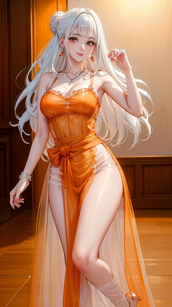 An extremely beautiful stunning woman with a perfect busty body, gold blonde long silky hair, big blue eyes, extremely super bright snow white fair stunning flawless glowing lush shiny flawless white skin, a perfect tight hourglass figure, and a skinny waist, sexy thick smooth luscious legs and thighs, extremely cute smile on the face, bright pink blushes on cheeks, wearing a short sexy tight revealing white bikini with threads, yellow heels, gold necklace on the neck, gold anklets on feet, gold chain on the waist, standing straight, holding a red roses bouquet, beach in the background, show full body from head to feet.