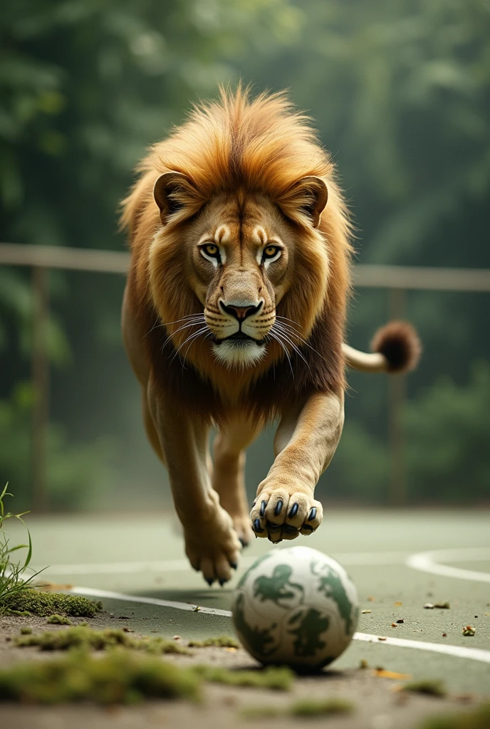 A beast. Lion look. Playing soccer