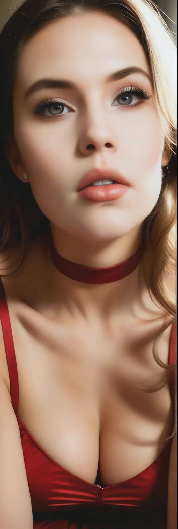 a cute, big breasted girl, beautiful detailed eyes, beautiful detailed lips, extremely detailed face and eyes, long eyelashes, sensual expression,she_is_giving_deep_throat:1.4, highly detailed, 8k, 32k,photorealistic, masterpiece, cinematic lighting, warm color tones, elegant, erotic, intimate