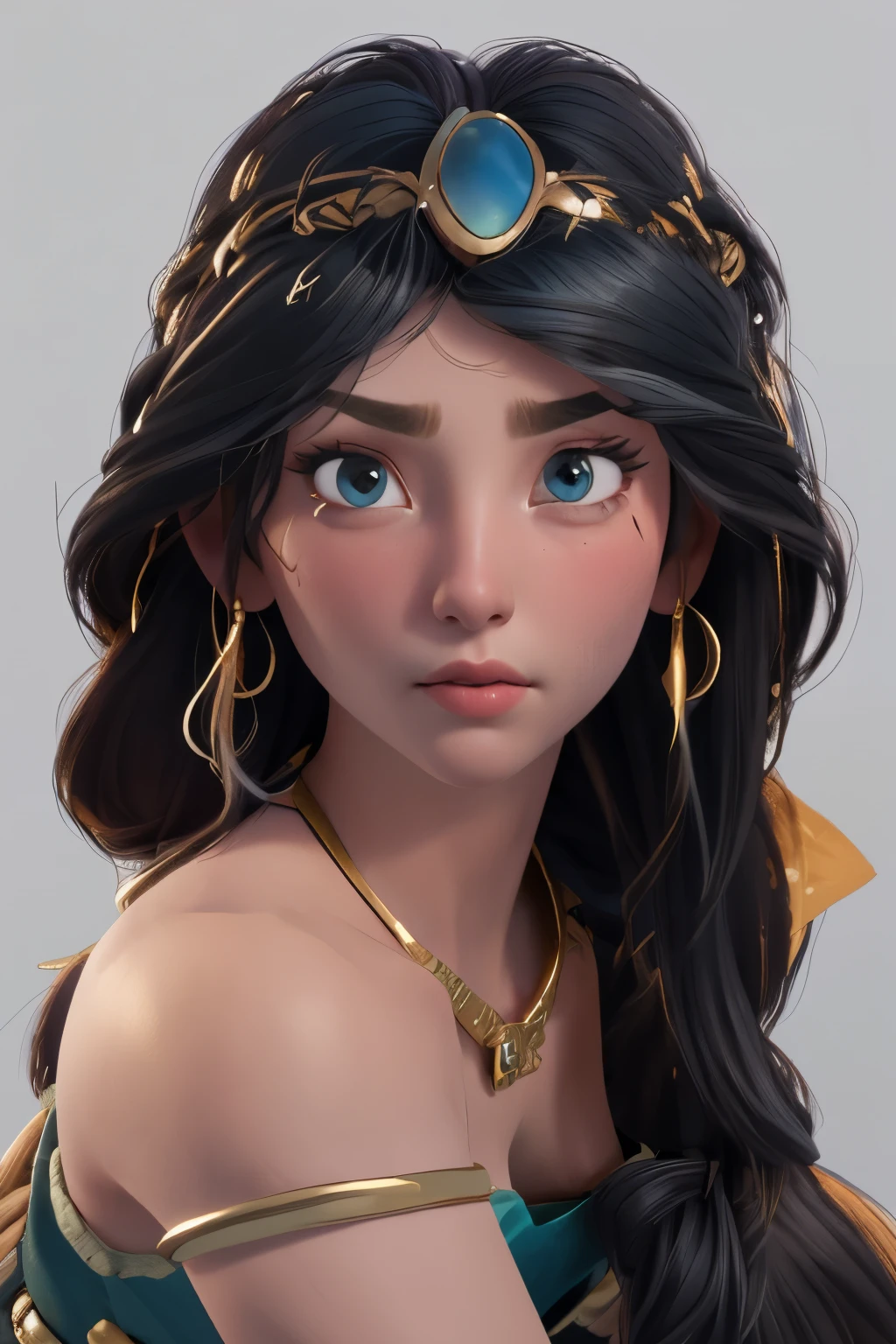 (masterpiece:1.3), (best quality:1.2), intricate details, (highly detailed skin:1.2), jasmine, (1girl:1.2), realistic, highres, beauty photo, tear drop , from above, cool mood, long hair , (black haircolor:1.3), Hourglass-Petite body shape, fill lighting, fcDetailPortrait, (tilted head:1.4), (sexy pose:1.3),  persian background , 