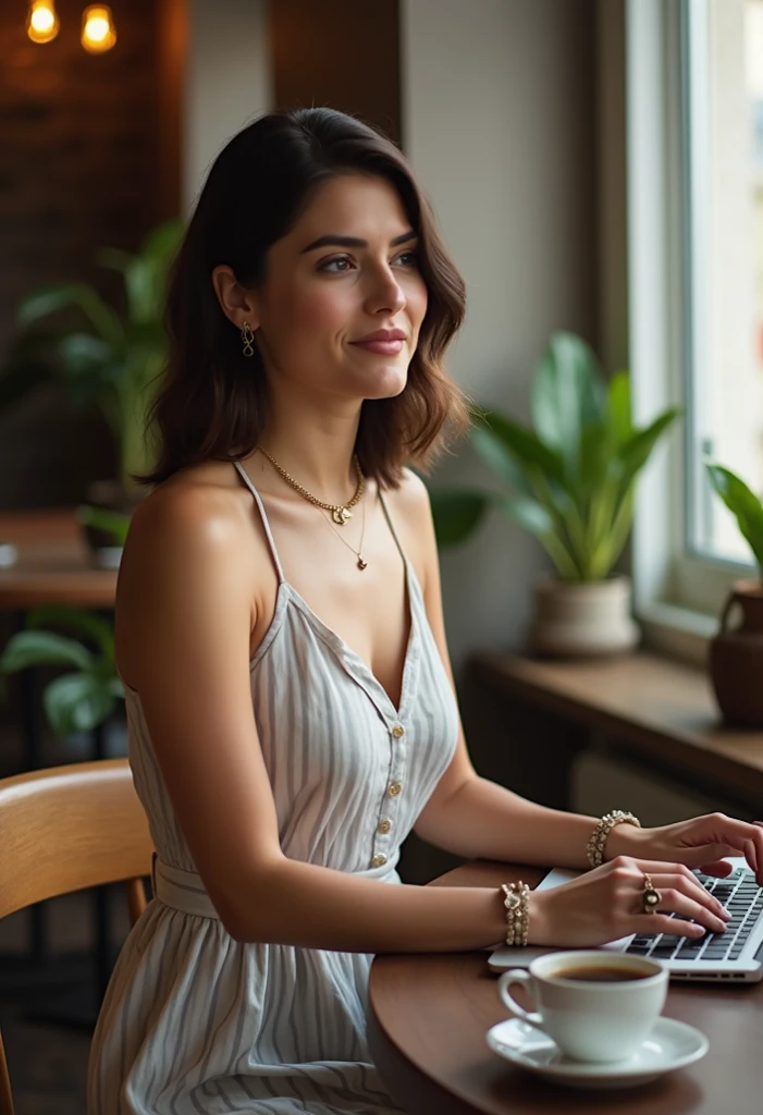 8k, masterpiece, RAW photo, best quality, photorealistic, extremely detailed CG unity 8k wallpaper, Depth of field, Cinematic Light, Lens Flare, Ray tracing, (extremely beautiful face, beautiful lips, beautiful eyes), intricate detail face, ((ultra detailed skin)) 1girl, 17years old, studying in her aesthetic room, deep shadow, [Raiana-Elizabeth-Dilla], pretty girl, (very slim slender fit-muscled body:1.3), ((looking at viewer)),(big smile:1), (sexy ((ultra-short ((red:1.3)) bohemian-style mini-shirt-dress, traditional fashion),(without people in the background:1.3), girl studying in her aesthetic room, cozy atmosphere, natural lighting, vintage furniture, inspiring quotes on the walls, plants and flowers on the windowsill, warm color palette, soft and comfortable seating area, beautiful artwork on the walls, dainty desk accessories, organized bookshelves, a cup of coffee on the table, dreamy curtains, fairy lights, motivational books and stationery, a cozy blanket, a laptop and notebooks on the desk, a peaceful and calm ambiance, serene music playing in the background. beautiful earrings, bracelets, necklace, clear eyes, (pale skin), (big eyeace forward, ((full body cinematic shot)), (black hairs), (looking at viewer:1.3) open breast, very slim, large breasts, touching the breast, highly detailed, ultra realistic,