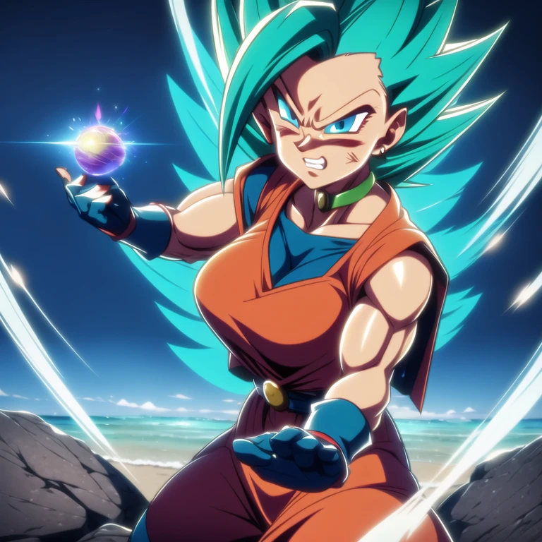 dbsuper style,
Girl, green aura, super saiyan aura, belt, ocean-green colored hair, huge hair, bruise, bruise on face, clenched hands, frown, Mage's hat, gloves, blue eyes, grey gloves, evil grin, medium breasts, huge muscular, solo, spiked hair, super saiyan, super saiyan 4, mouth opened, furious, Magician clothes, widow's preak
, ((masterpiece))