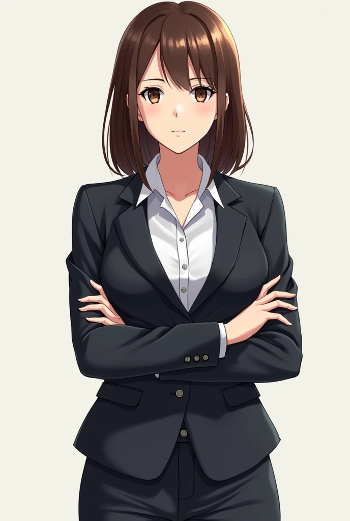 Character Sheet,White background,masterpiece: 1.6, Highest quality: 1.4, Intricate details: 1.2, 1 mature woman,28 years old,office lady,attractive office lady, alone, (Brown Hair), Medium Hair, single ~ ~ sidelock, amount: 1.5, Slender figure,Small breasts,Cleavage,(Exposed thighs:1.3),office casual style, (Black recruitment suit:1.5),White shirt,(Black tight skirt:1.2), (Above the knee shot), Multiple Views, front, return, ~ ~ side, performance, ((Character setting material collection, Different poses of the same character, Character Reversal: 1.5, Multiple Views)), Model posing,Contrapposto, Portraiture, Happy, Are crying, Get angry, smile