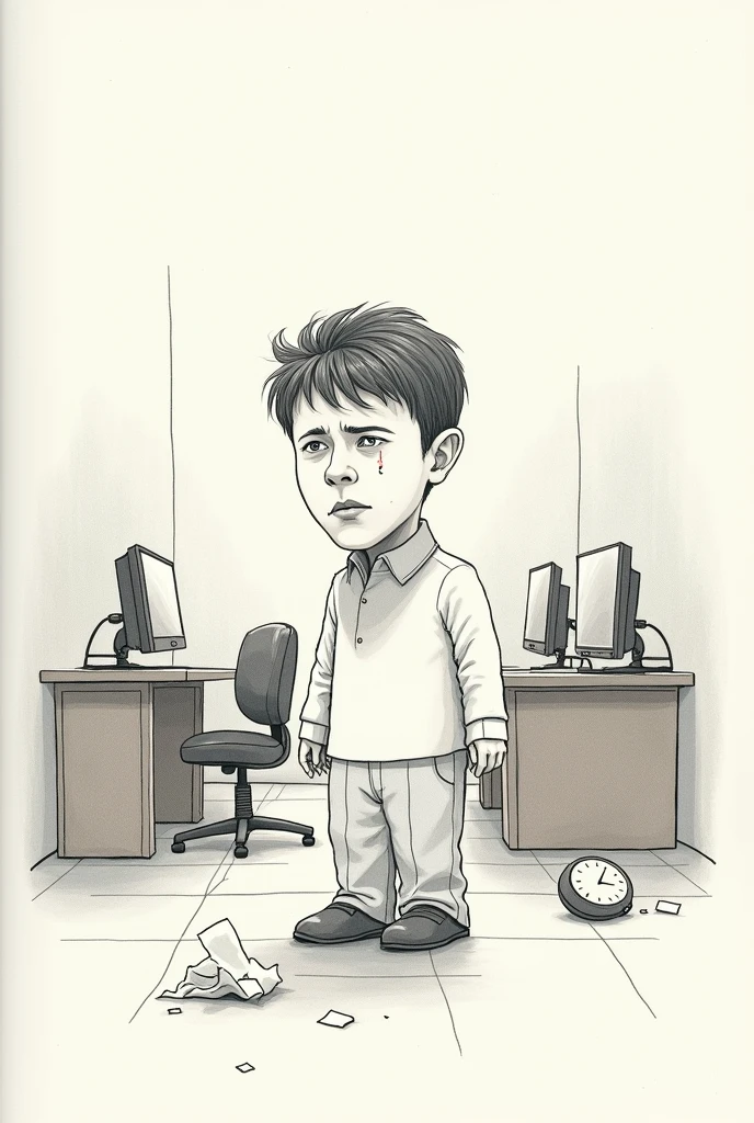 Small boy talking in the phone pencil drawing