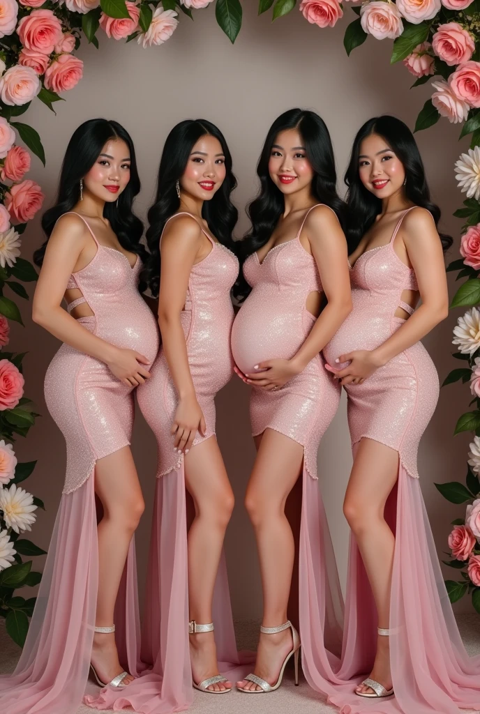3beautiful women pregant,smile,eropan,asia ,thick body,curve body,shap body,pake sarong dress,pingk,silver,ungu,merah,kuning,putih,biru,orange,sedang di hotel