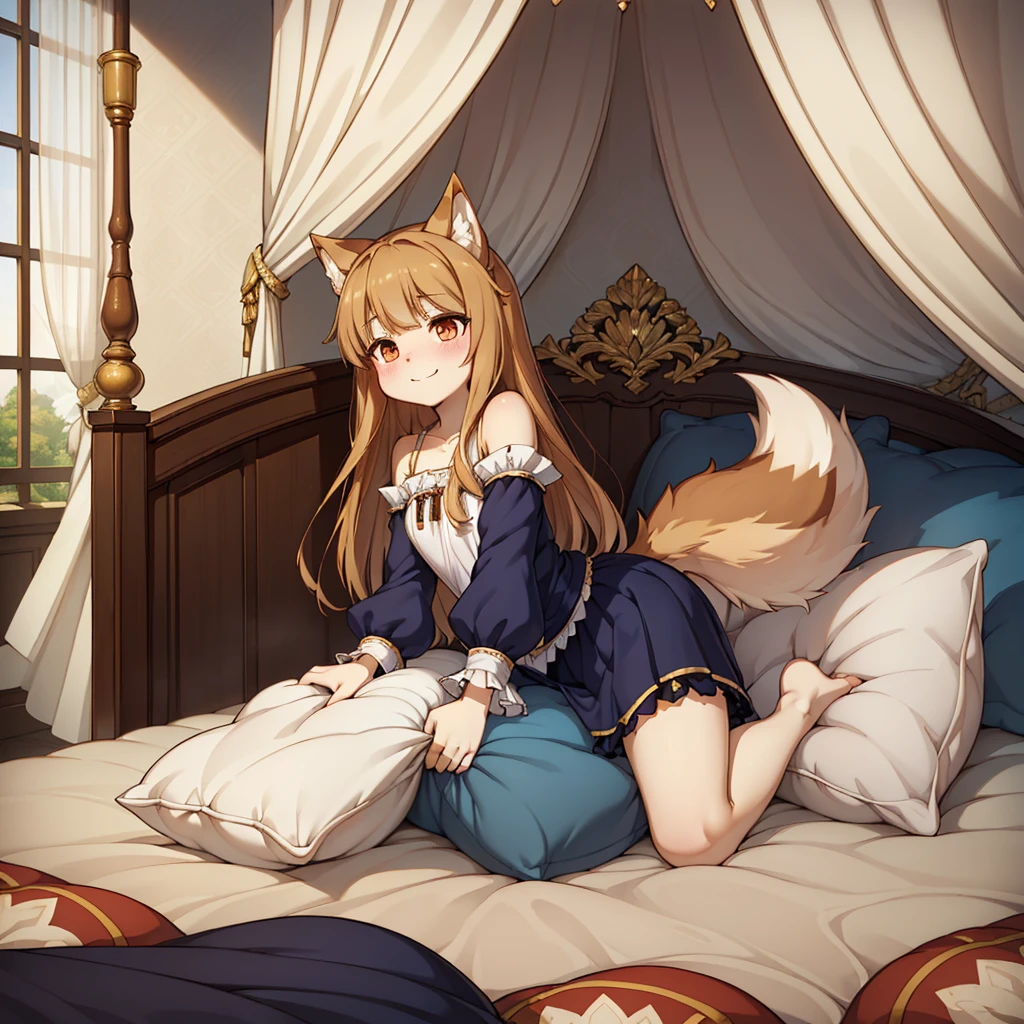 （masterpiece，best quality），mine, The Beast, , ( ））,  cute girl posing on pillow,，nature,, (blush),a smile，Pillow,（Lots of Pillow），Soft cushion，（canopy bed），（Pillow），Lots of Pillow，（Friction in the crotch），（（PillowCamel）），（A tail），（Around the protagonist），steam，（Pillow），（LuxuryPillow），（Palace Pillow Pattern Pillow），（palace），（Palace bedroom），（Gorgeous Pattern Pillow），Soft Pillow，，（Classical European style bedroom ），（excited，shy person，Lack of expressiveness，），pillow hump,，(Deluxe Rococo Canopy King Bed),Luxurious curtains with ornate ruffles and ribbons hang around the large bed.,((((The bed is piled with many Pillows)))),Quilt details,Detailed bed linen,Ruffled Bed Skirt,Deep Bed,Background with depth,((Pillow in detail)), ((((A Lot of Pillow))))，,，Detailed Soft Pillow,,((女孩正躺在许多Soft Pillow上,There are many Pillows around))，、、In a large canopy bed、Soft sheets and quilts、Colorful soft Pillow、Lots of Pillow、Soft toned bed、Ruffled curtains around the bed.。Delicate face，（Ornate pattern pillow），Soft pillow，，（ classical European style bedroom  ），，holo，wolf girl，，（more pillows)，，,,MASTURBATING WITH PILLOW,pillow humping, crotch rub,Exhale hot air，steam， Wolf and Spice