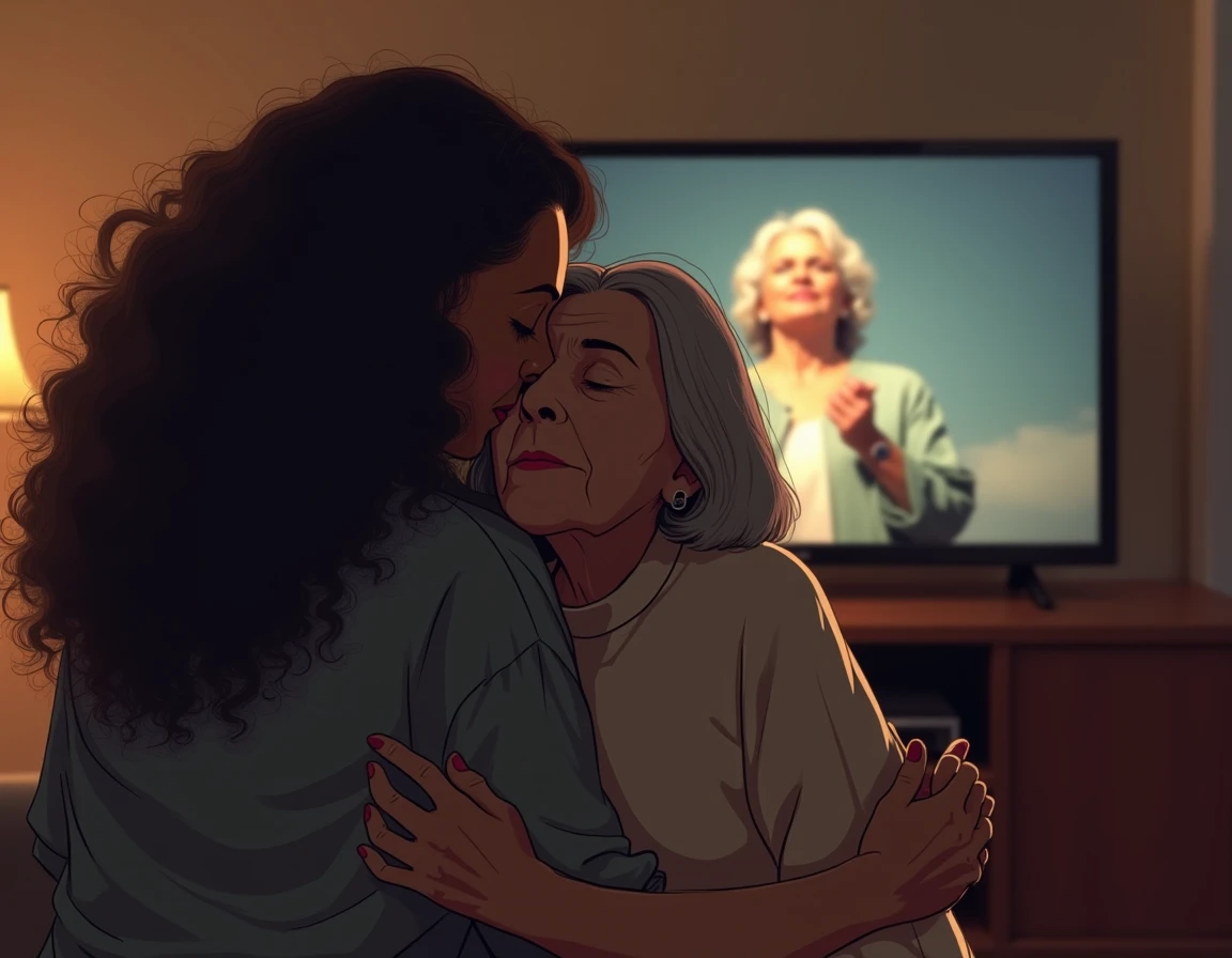 black woman hair in a bun black hoodie black leather short shorts laying on a old grandmas lap getting her ass spanked by the old grandma.                                    living room 