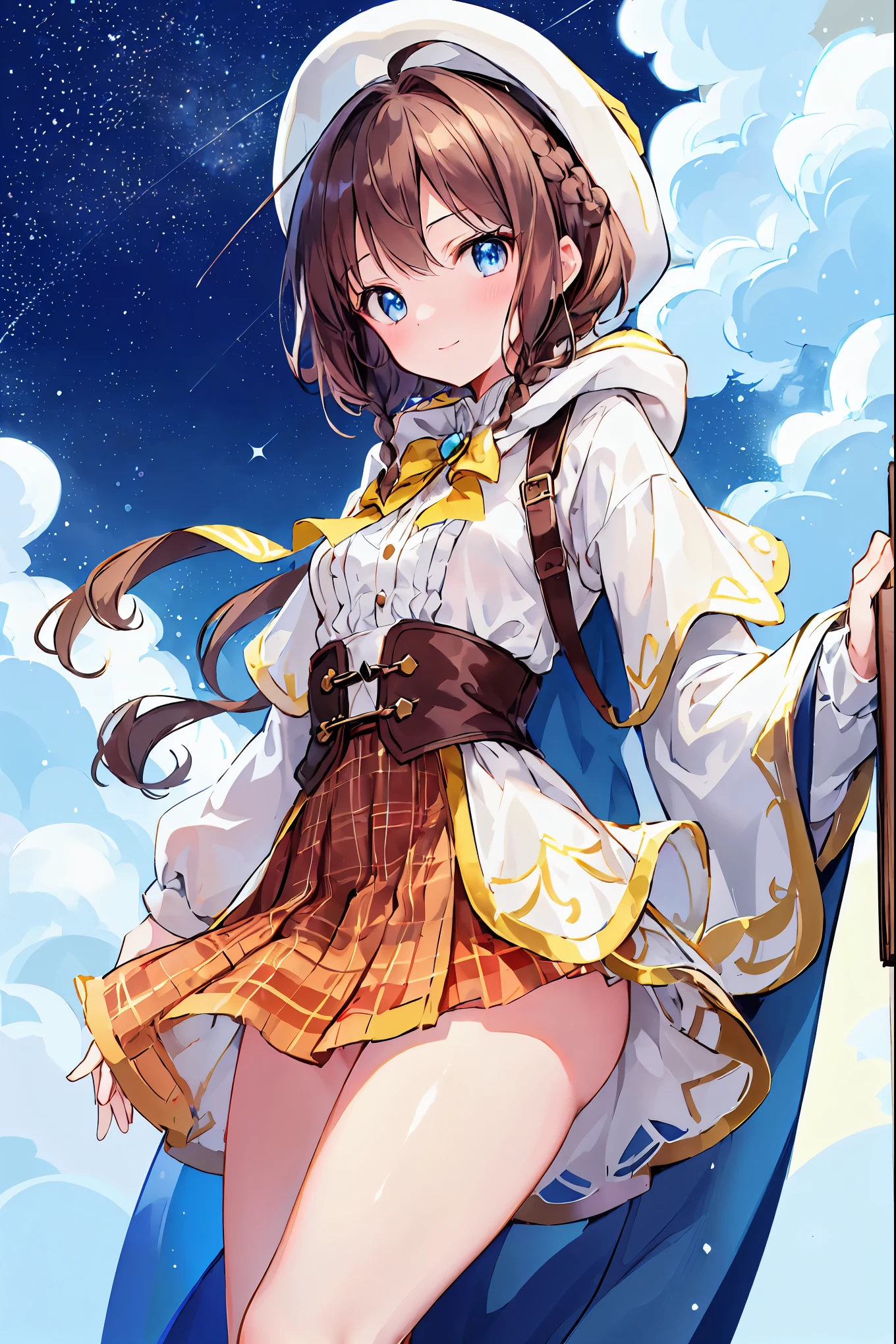 White panties, medium hair, large breasts, long thighs