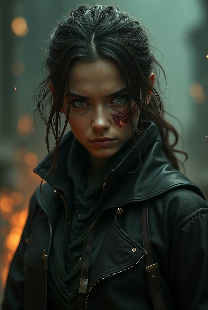 [1] = 1girl, fiercely determined, close up shot, stormy eyes, sparks flying / [2] = A close-up portrait of a determined young woman, her face contorted with determination, her eyes glowing with fiery intensity as sparks fly around her. / [3] = Set in a post-apocalyptic cityscape, dark and desolate, with remnants of a once bustling civilization. / [4] = The atmosphere is charged with tension and anticipation, as if a pivotal moment in a fierce battle is about to unfold. / [5] = Photography / [6] = Shot with a high-speed camera to capture the dynamic sparks, using a wide aperture lens to create a shallow depth of field and focus on the girl's intense expression.