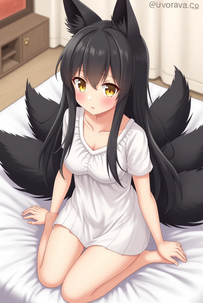 Shinomiya Kaguya, Shinomiyakaguya, Red eyes, small breasts, list brook, black fur, Red eyes, naked, saliva, drooling, sweat, suggestive pose, collar for cats, hand near mouth, expressionless, whole body, crouched, legs open, M-shaped legs