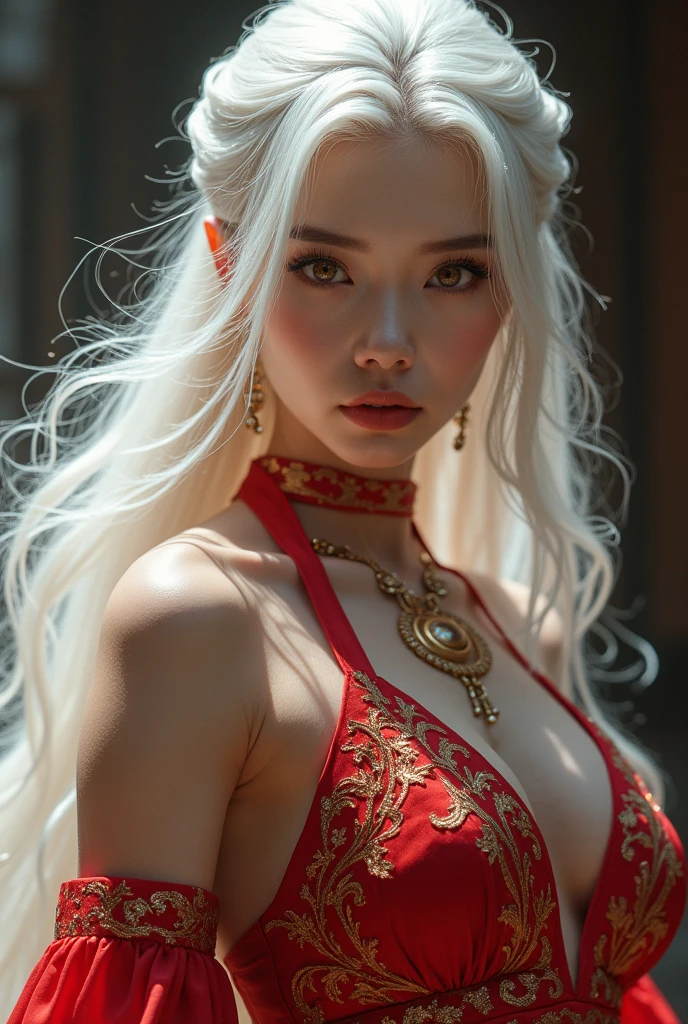 breathtakingly beautiful smiling girl , long blonde hair , blue eyes , red lips , naked ,(((wearing  a long shiny silver cape tied at neck with ribbo)))+++ , cheongsam , full body , 8K , insane details, lifelike, elegant ,  DSLR ,HDR , film grain