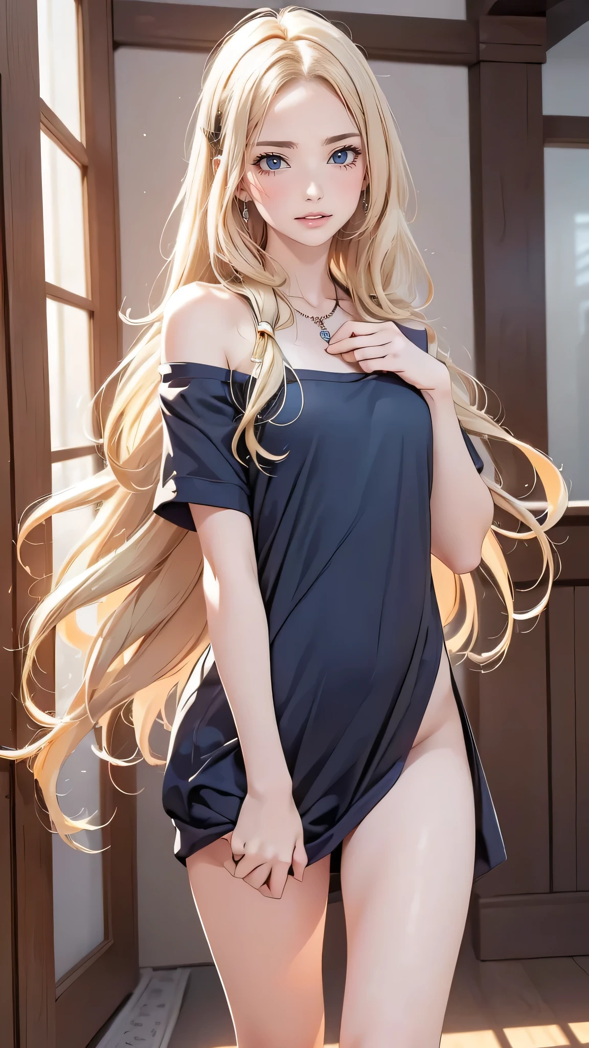 masterpiece,Highest quality,Very detailed,beautiful girl, ager,Long straight blonde hair,Beautiful and detailed eyes,skinny,Small breasts, full body,Dynamic,Completely naked,Competition Pool,Large crowd