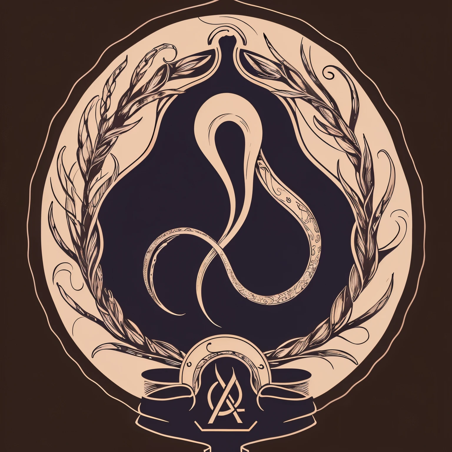 a simple icon and sign of one tentacle surrounded by two very soft walls on left and right sides and a fancy magical mythic symbol above other elements, simple symbol and icon style