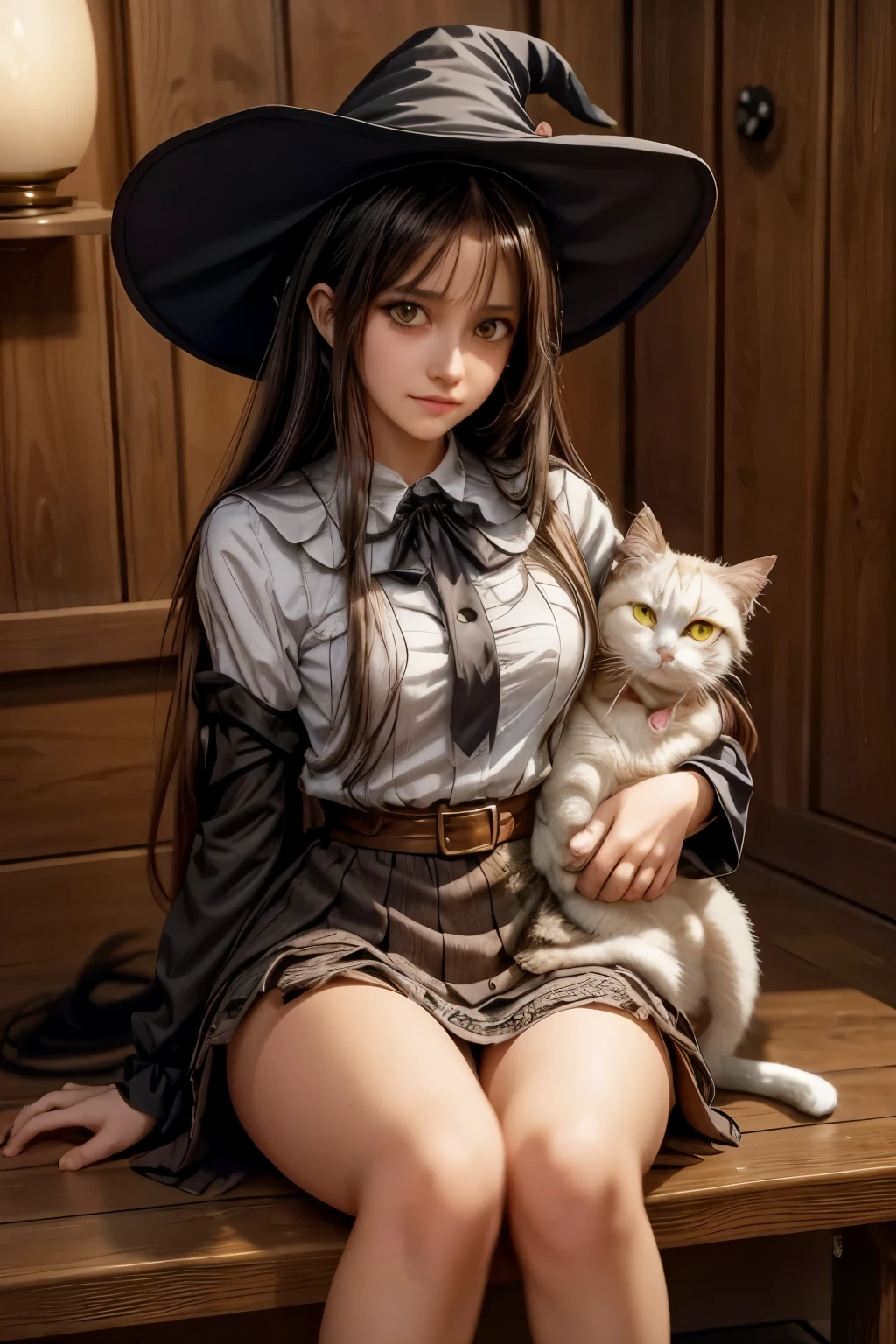 anime girl in a witch hat holding a white cat, black - haired mage, flirty anime witch casting magic, anime girl with cat ears, witch girl, classical witch, guweiz on pixiv artstation, portrait of a young witch girl, very beautiful anime cat girl, beautiful anime catgirl, cute anime catgirl, with a bewitching voice