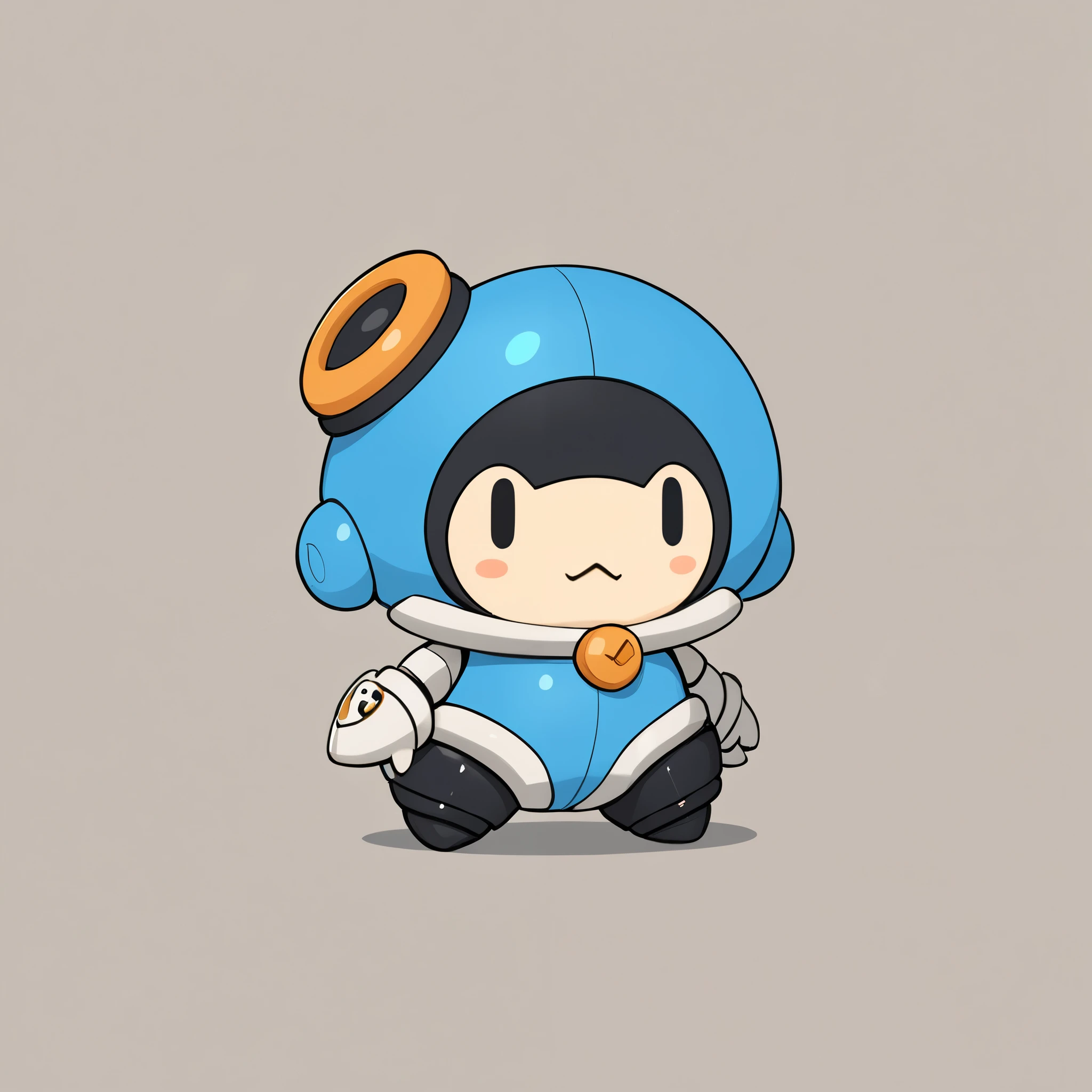 cute robot , Armor Waddle Dee with off-white Blue, gray, black color palette