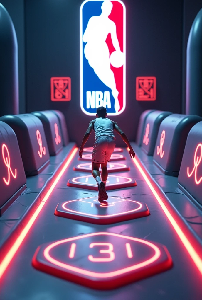 top quality, future world, one basketball hoop and one basketball net, State-of-the-art robot, female basketball player, jump in the air, powerful dunk shot, basketball on hand