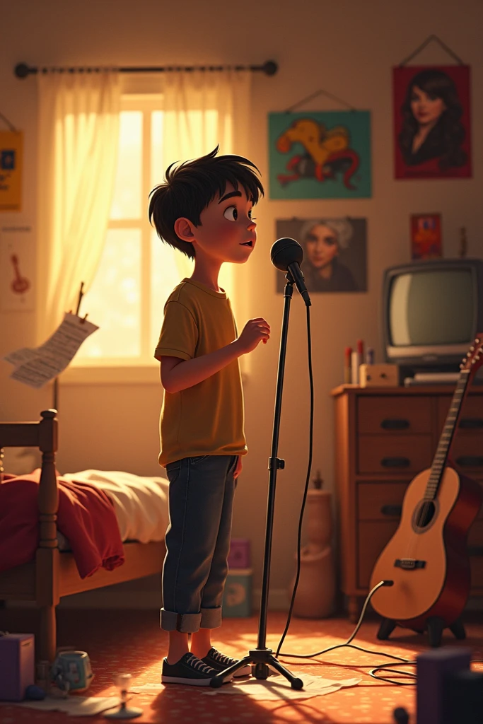 A teen guy who loves to make a song short cover in animated visual and remove a guitar 
or any instrument make it nostalgic vibes 
