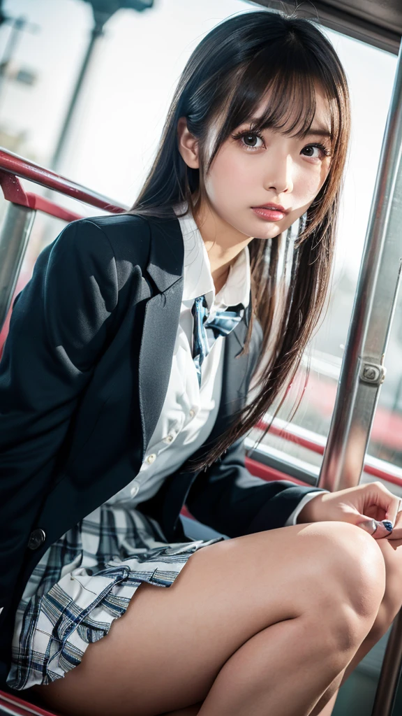 1 Female、(so beautiful)、(Beautiful Face:1.5)、The outline of the pubic area is clear、squat、Spread your legs、(White panties:1.4)、(High School Uniform)、(Dark blue pleated skirt)、(Wear black loafers)、(Shibuya sidewalk at night)、Neon Signs、(At S.F.W.:1.1)
