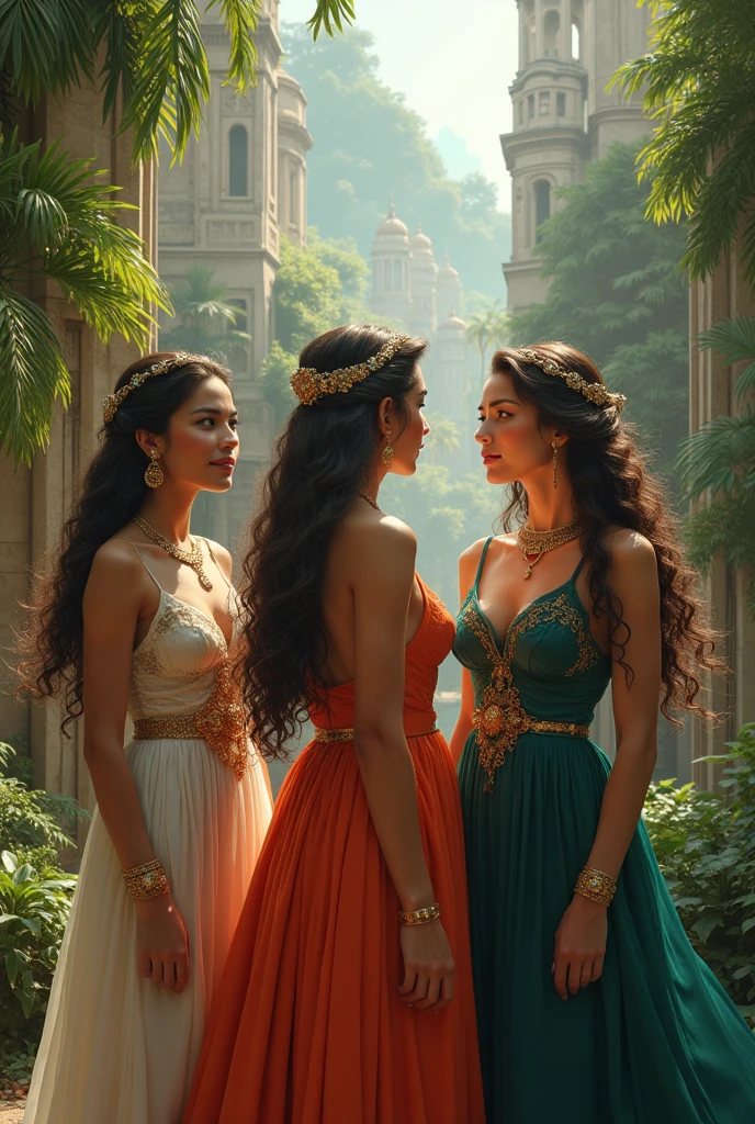 ((realistic:1.5)),((best quality)), ((masterpiece)),((detailed)),
(1girl), (a  beautiful female), 
(upper body:1.3),super-wide-angle lens,face focus,
mature,sexy,toned muscles,long legs,curvy, barefoot, cleavage,thick thighs,wide hips,
green eyes,long hair,floting hair,long eyelashes,
(detailed face,beautiful eye, detailed pupilss,detailed clothes features, clear background:1.3),
(Bindi,Jhumkas:1.3),
(Dress,Armlet, Haar, Payal,Maang Tikka,Jhumkas,Kamarband,Bangles:1.3),
mysterious ancient ruin, lush forests, deep canyons,bridge,river,cliff,cloud, lakes,rock,waterfalls, flowers, grass, fog,vine,tree, smoke,
best shadow,bright details,sharp,perfect composistion,
Intricate, Sharp focus, dramatic,
(specular lighting:1.3),rim light,
photorealistic painting art,by Frank Frazetta,by Julie Bell,by Olivia De Berardinis,by Luis Royo,by boris vallejo,