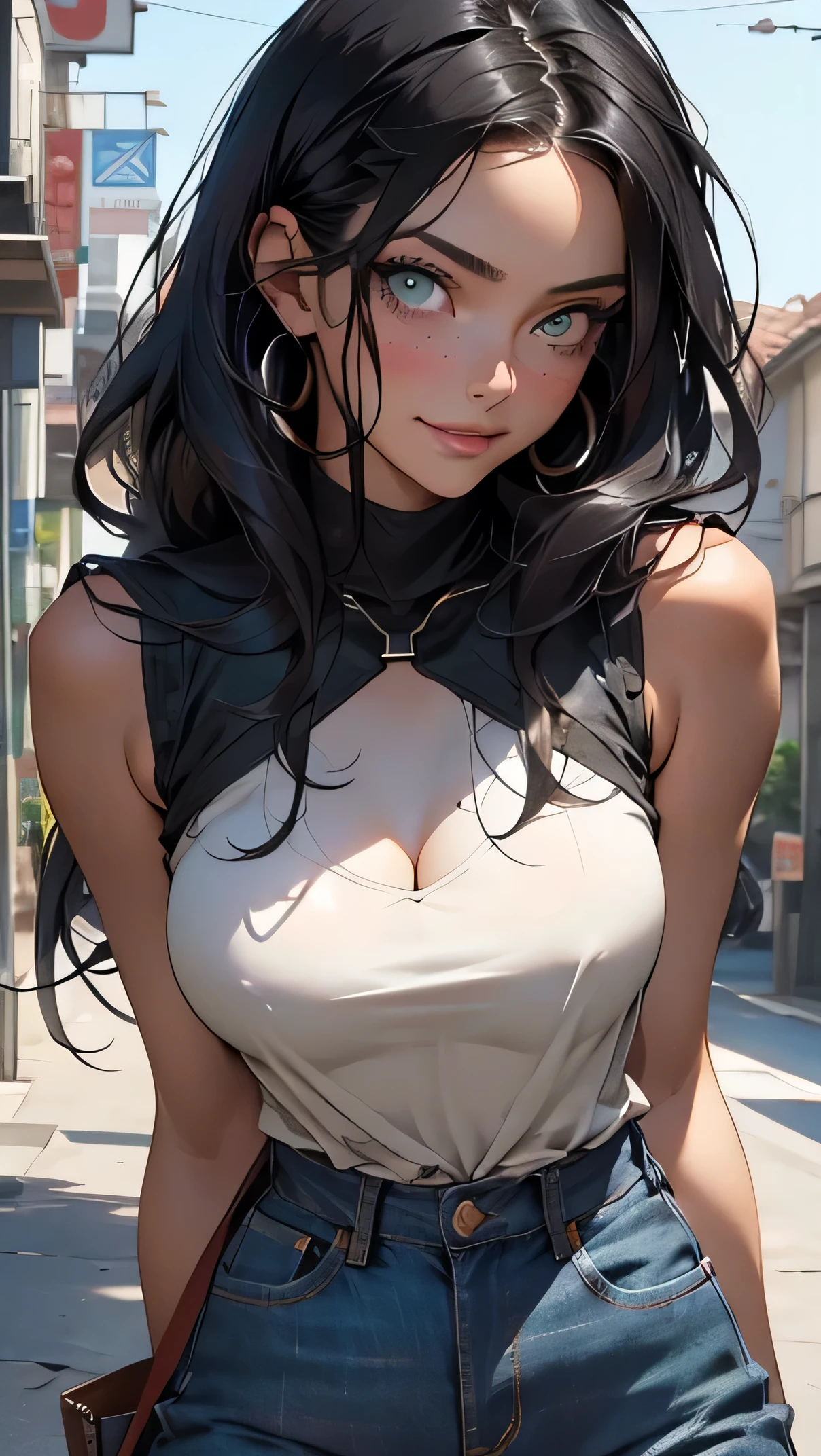 Anime manga of naked anime girl in lingerie lying down, 1 girl, chest, nipple, long hair, large chest, blush, purple eyes, open your mouth, black hair, (8K CG wallpaper, highest quality, very detailed, ultra high resolution, best aesthetics), (cowboy shot), (beautiful girl), (beautiful black eyes, beautiful black hair, cute hair), ((turn your arms behind your back)), (blush), ((big areola)), (sitting), ((topless:1.1, expose chest, chest out)), (school uniform, beige cardigan), (Remains, abandoned building)