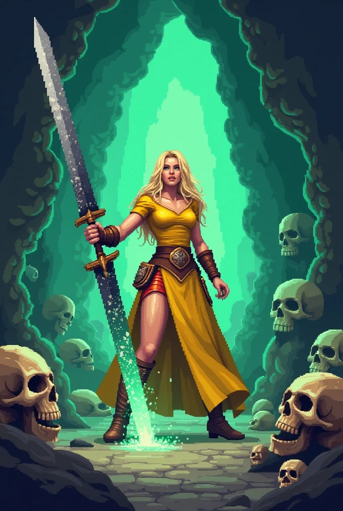 blonde haired adventurer fighting undead