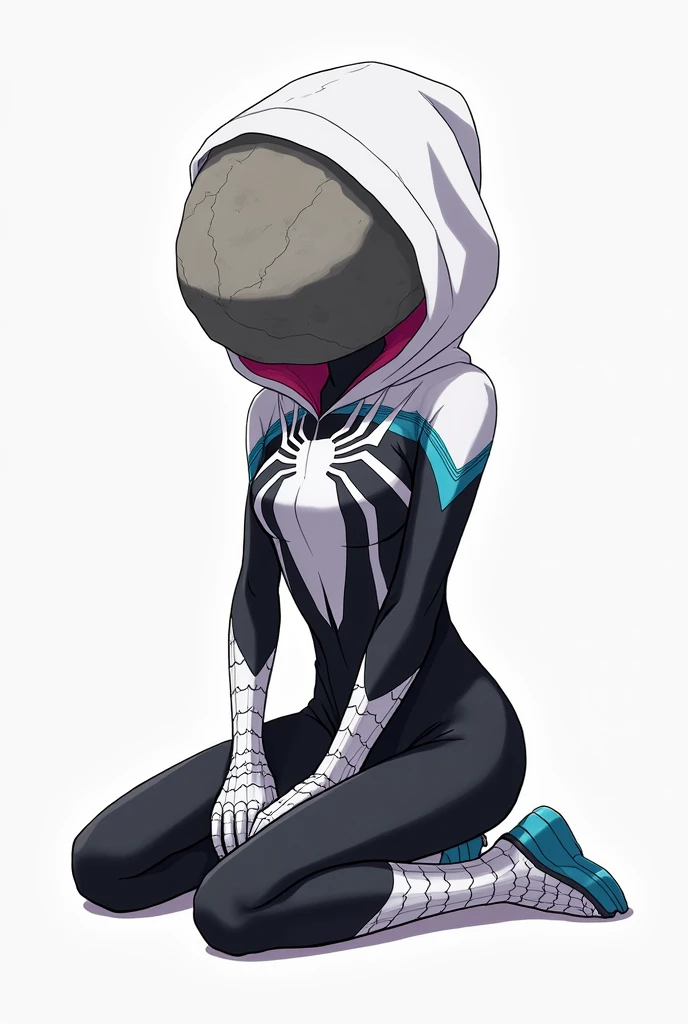 spider - homem em um terno preto e branco com olhos verdes, spider gwen, spider - gwen, spider-gwen, gwen stacy, spider - verse art style, miles morales!!!, spiderverse, full body and head view, segurando um e um 🛡 🪓 , no aranhaverso, pose muito legal, fanart requintada altamente detalhada, 4k, full hd, vivid colors, volumetrig light, game design, fill light,  vibrant, cinematic, 8k --auto --s2