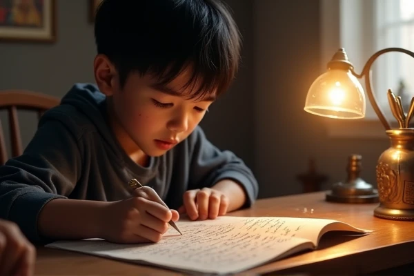 Create an image of a child studying depression