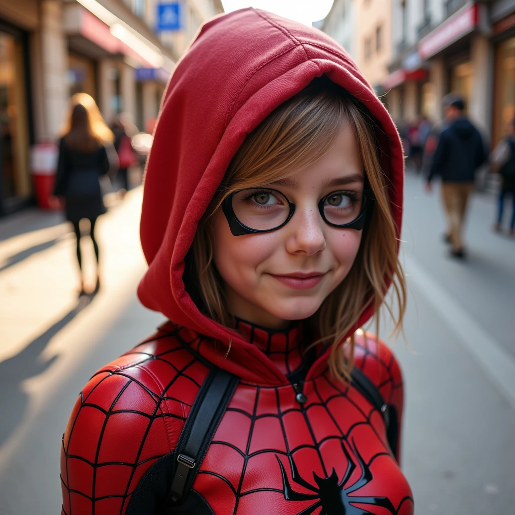 Isabella wearing a Gwen-spider costume 