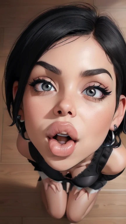 ,1 girl、Taylor Hill、1 girl、UHD, retina, ccurate, masterpiece, anatomically correct, super detail, textured skin, high details, high quality, highres, 8k、、Big double eyes、nose、the focus is on the mouth、close-up focus on face、Woman with open mouth and closed eyes、18-year-old、Black Hair、tongue out, tongue, saliva trail, drooling, ahegao, long tongue, oral invitation, hair pulled back, Gray background,Half backlight,