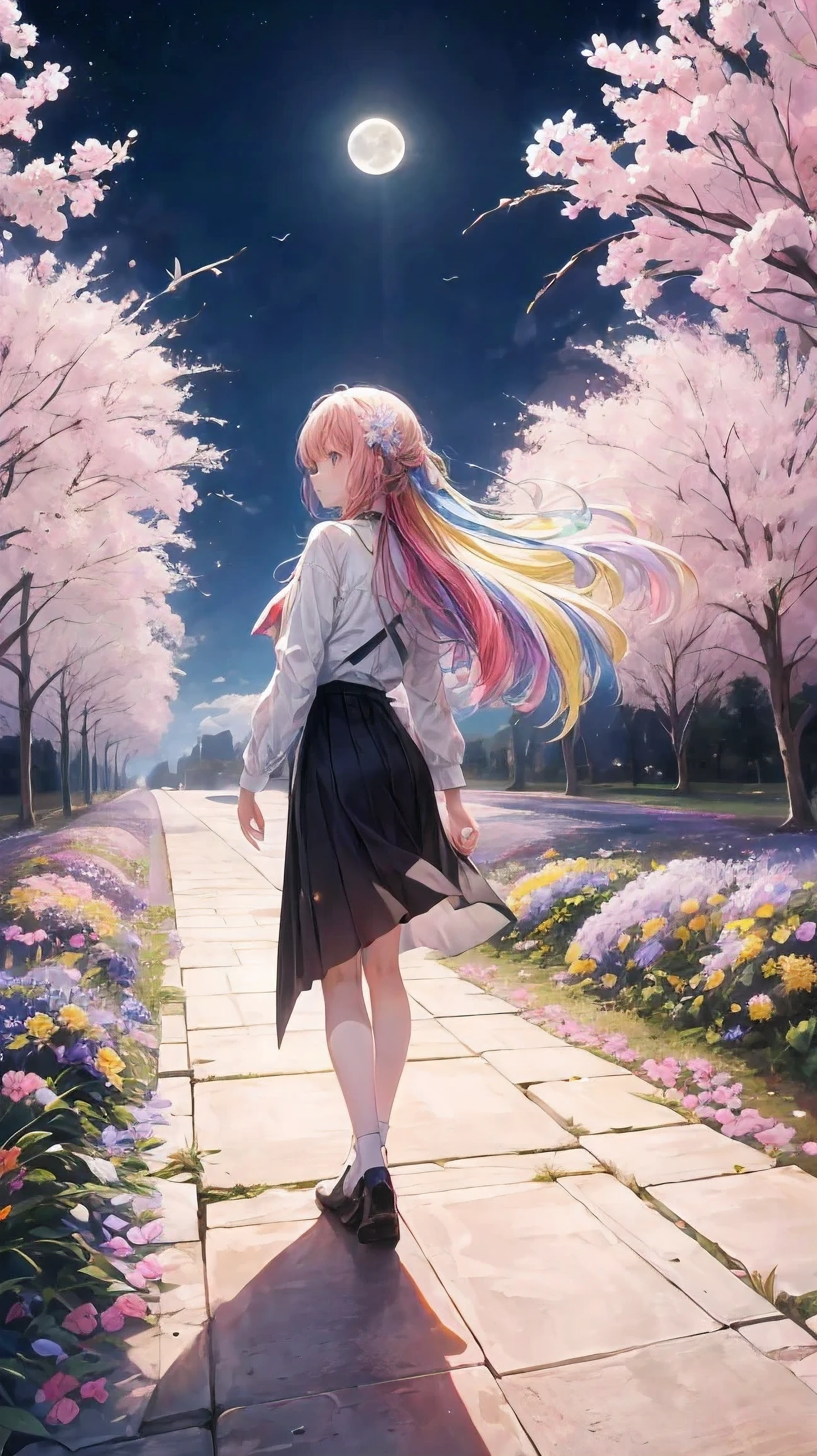 melody mark, best quality, debris flies,1 female、alone,( Nostalgic Scenery:1.5),( and I dream alone I can trace your memories {x} in the center of the world {x} in the center of the world There are the most beautiful women ),Rays of light spread out,Crystals spreading from the center,prism,(Colorful flowers:1.5),(full moon: 1.2),(rainbow: 1.3),(Warm Light: 1.2),( RAW photo), you looked back and started walking , make up for the pain of loneliness ,Inside my shaking heart,I cried like a ,Don'Not going,I turned my back and started walking,I have to go before my tears fall,I pretended that I didn'I don' t want to be too happy ,The ideal future I was forced to leNot going of, an irretrievable wish , so quiet in my memory 々 ,It seems to widen the gap in my heart, every minute feels a little longer ,If I could spend time with you,Is this a world where even wishing is not allowed?,Even a single lie makes me cry,I have committed countless crimes,Touch that hand ,I tried to live quietly next to you,Inside finite memories and time, Every time I get a gift, LeNot going of the past.,The presence of I, just sitting there, It will surely fade from your memory..,I can never go back?Is this the beginning or the end?,The night I sleep in a wide bed is not yet over,Again I see the dream of tracing your memory in a dream Alone,I' without exchanging words , so quiet in my memory .,It would be nice if we could meet again with the same feelings.,