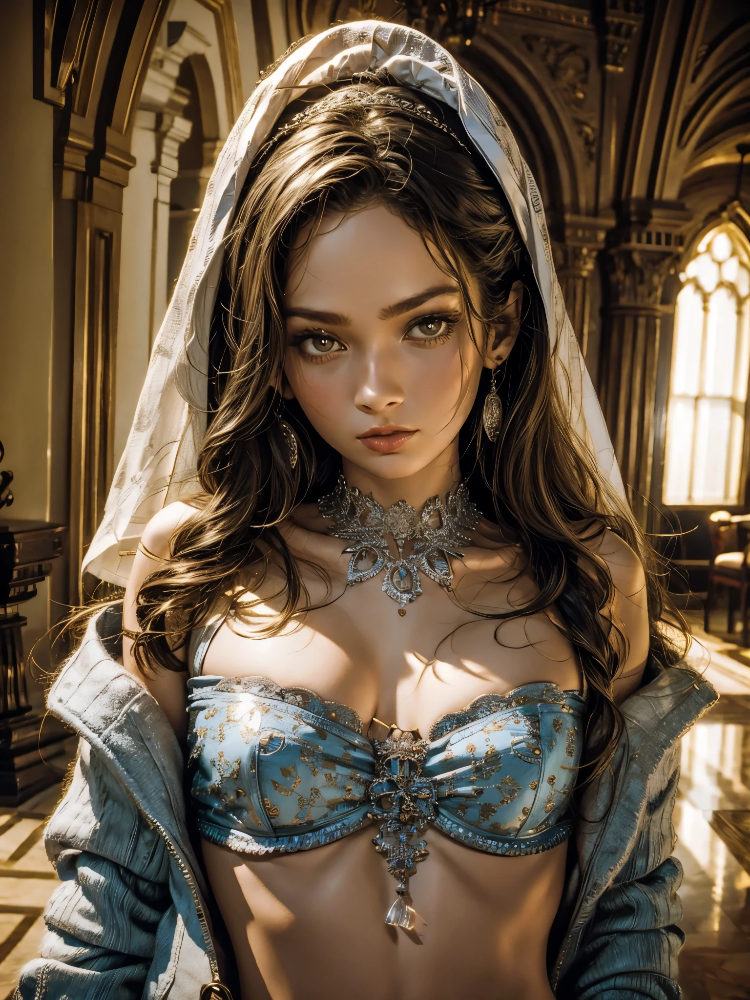 (masterpiece:1.2), best quality, High resolution, unity 8k wallpaper, (illustration:0.8), (beautiful detailed face:1.2, beautiful detailed eyes:1.1), perfect lighting, extremely detailed CG, (perfect hands, perfect anatomy), nilou_a, red long twin tails, low twin tails, nilou naked (Genshin Impact) costume, , cowboy shot, beautiful and charming lady, blue eyes, lying on the bed,