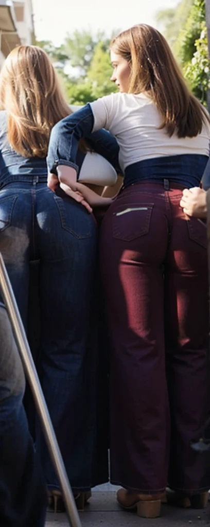 office lady with dark jeans, the jeans is halfway pulled down thong ass,, masterpiece, best quality, highly detailed
