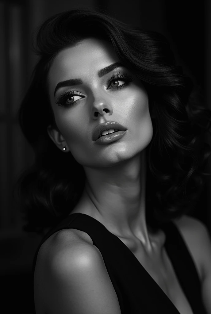 A beautiful woman in a stunning black and white portrait, (best quality ...