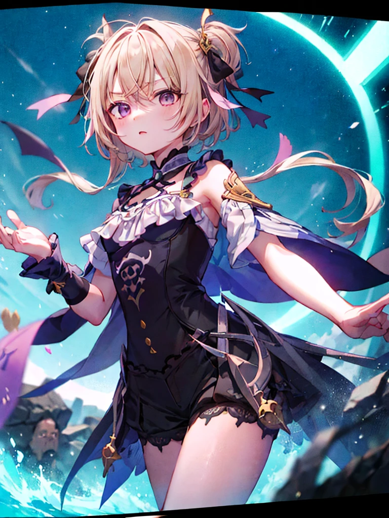 absurdres, RAW photo, extremely delicate and beautiful, masterpiece, Best Quality, ultra high resolution, 32k, hyperrealistic, ultra-detailed, detailed description, pale skin, 20 years old, delicate facial features, detailed beautiful face and eyes, tearful mole, earring, Colossal tits, short medium hair, wavy hair, (full body shot), halterneck blouse, skirt,