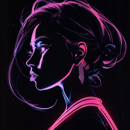 Neon pink outline of a woman&#39;s head with buns, sticking out the pink tongue 