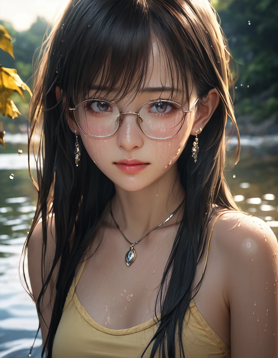 (bestquality, 10, 10, masterpiece, UHD:1.3), (Photo of Attractive Japanese Woman), ((1 girl)), ((medium breast:1.3)), Abs, Perfect body, higly detailed face, Detailed Lips, Fine Eyes, 二重まぶた, ((MILF)) sexy girl, beautiful girl, jaw-dropping beauty, ((long silver hair:1.2)),  office lady, ((Simple white t-shirt gets wet:1.4)), ((Close to face)), Smile beautifully., The sun shined on her beautiful face., Grey blazer, Early morning in the dressing room., Wear eyeglasses, crossed arms, ((black blazer)), areola pink