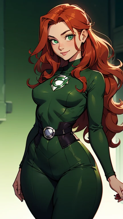 best qualityer, work of art, extremely detailed CG, offcial art , professional lighting, (sakimiyairuka), one side up, green elastic, hair ornament, Red hair, greeneyes, face perfect, shining skin, crotch,(skintight), wariza, academy