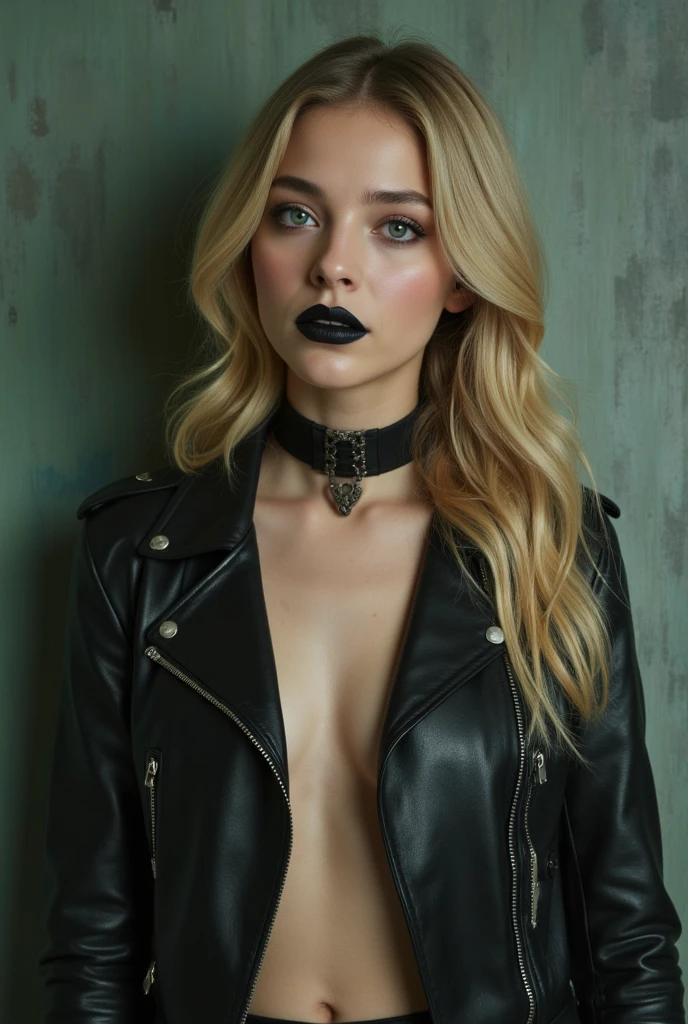 Aesthetic: ((psychedelic, hallucinatory, mind-expanding, colorful, counterculture, trippy):1.4)
BREAK
Composition: <lora:goth girl by goofy ai:0.8> (((goth girl, gothic, makeup, black lips))), 1girl, perfect face, perfect eyes, looking at viewer, (eyeshadow, short hair, bangs, pale skin), wearing choker, black lipstick BREAK masterpiece BREAK ((wearing dark clothing ))
BREAK
Lighting: Twinkling Starlight, Peaceful, Tranquil
BREAK
Quality: intricate, highly detailed, sharp focus, realistic, 8k
BREAK
Appearance: (25 years old), (caucasian girl, american girl), ((blonde hair))
BREAK
good quality:0.994