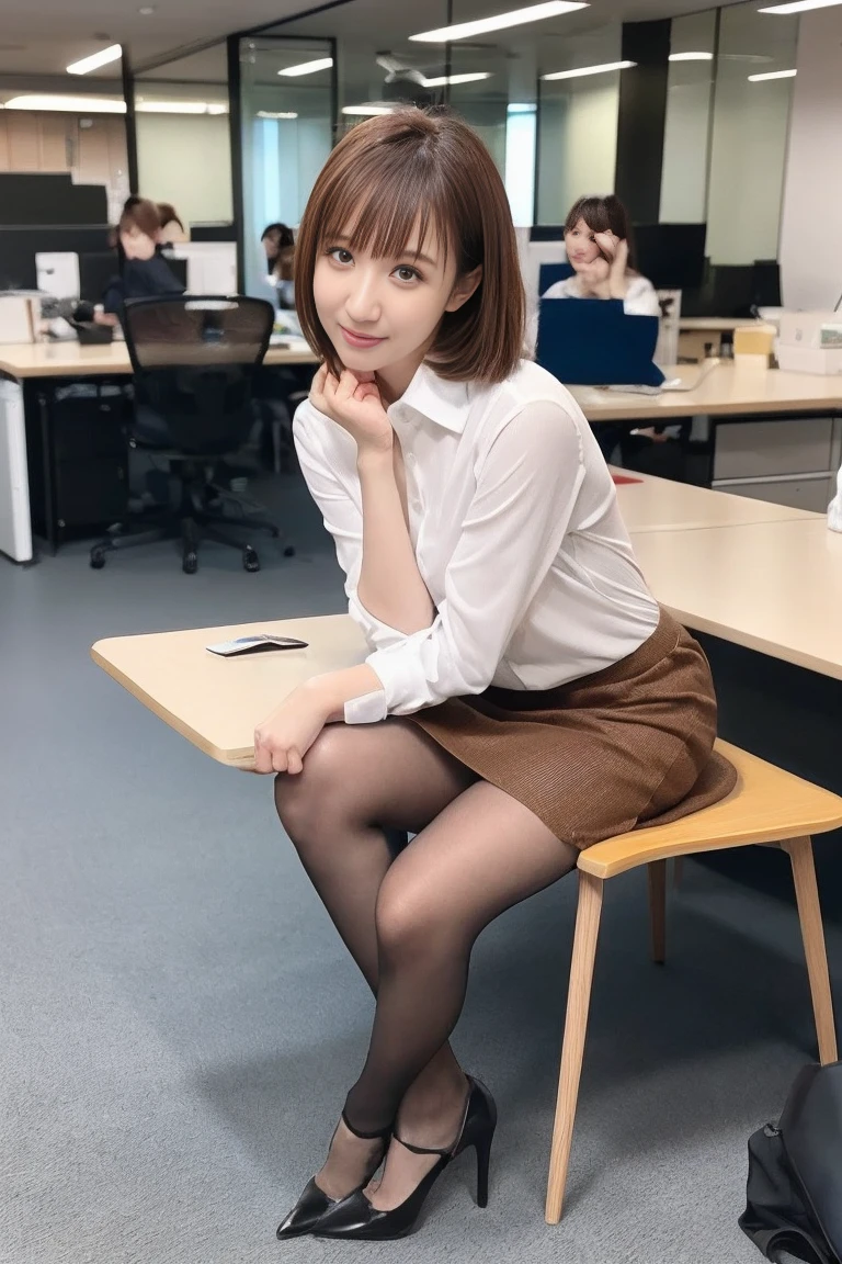 ( happy expression:1.26)、 RAW photo、(((The ultimate full-body beautiful photo)))、(( GROWING SKIN))、1 person、  Beautiful 28 Year Old Woman from Prague、Bright expression、(( brown hair))、Wear a shirt、 skirt、( pantyhose)、(Up skirt)、、(( very detailedな))、( Perfectly Detailed Face)、( beautiful hands)、 image like the picture、最 High Quality 、 very detailedな、 film light 、 intricate details、 high definition 、 very detailed))、 detailed background、8 times、 dslr camera、Soft light、 High Quality 、 Film Grain 、 Fujifilm XT3 、 shallow depth of field、natural Soft light、Kamimei、背景はAt the officeす　　At the office　　In large numbers　 bunny girl