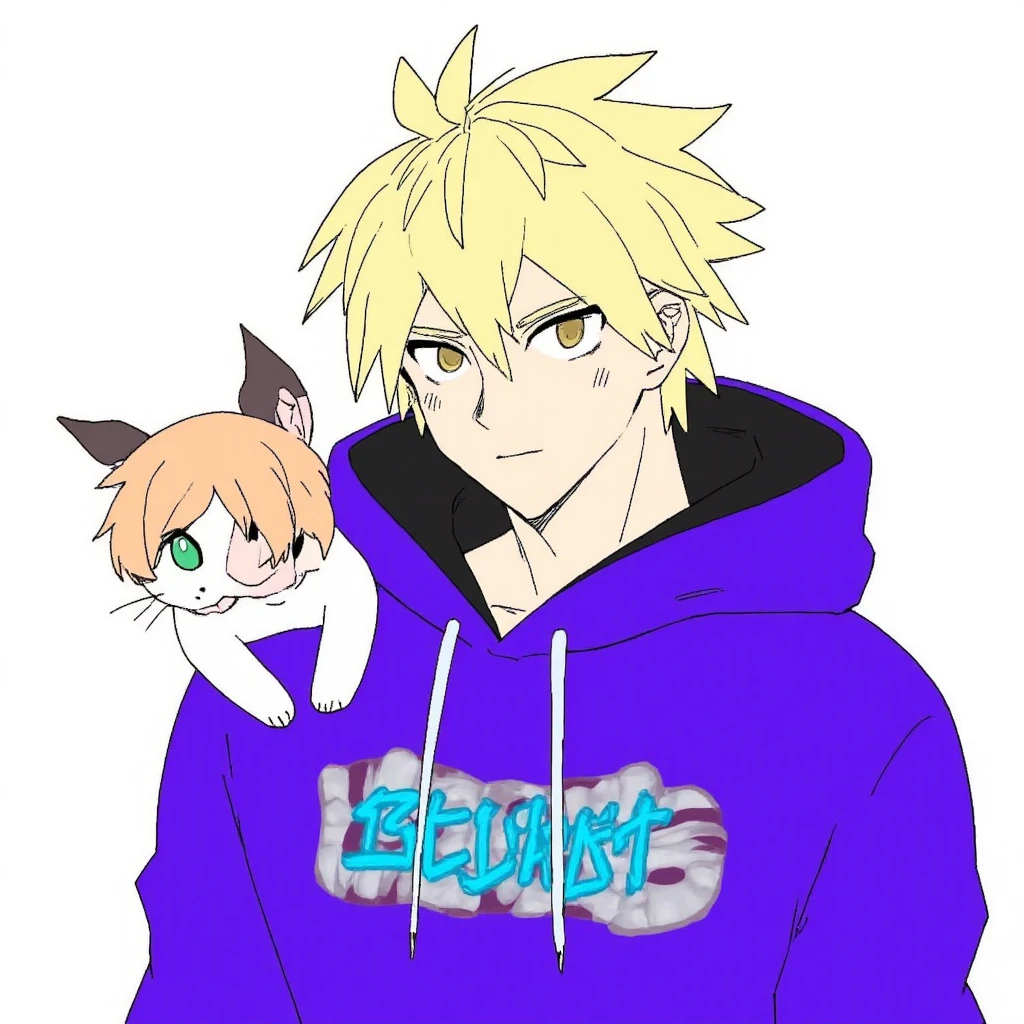 kendomurft, vtuber, femboy, yellow hair, violet eyes, student clothes, Ears in hair, yellow tail, Blushing, happy, long sleeves, white clothes, black chalequito, short hair, whole body, long nylon, chaleco ?????, sex, pene, sexo, otro chico desnudo, sin pantalones, Sexo duro