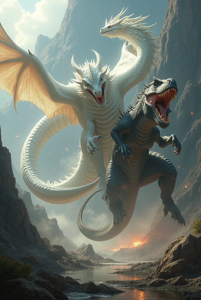 (best quality,4k,highres,masterpiece:1),ultra-detailed,(realistic:1.37),light atmosphere,tomb,white dragon emerging from the earth,vector art,detailed,fangs,wings,fire,earth,day,cemetery