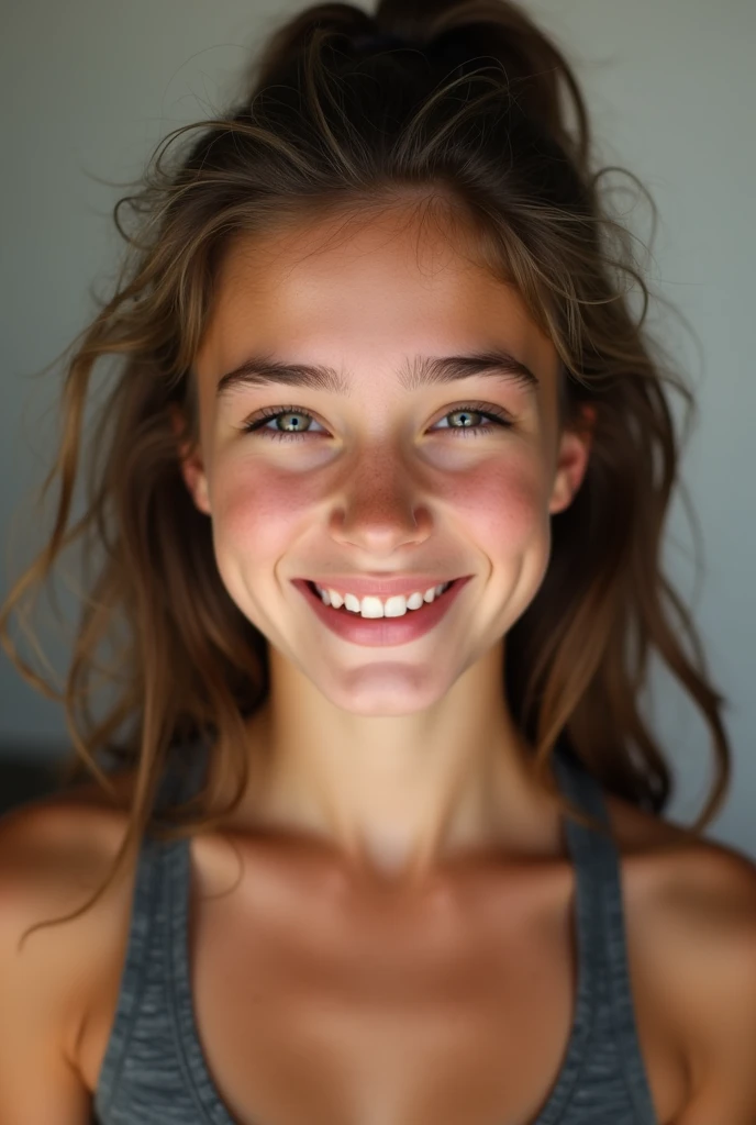 A 13 year old naked girl takes a selfie from above