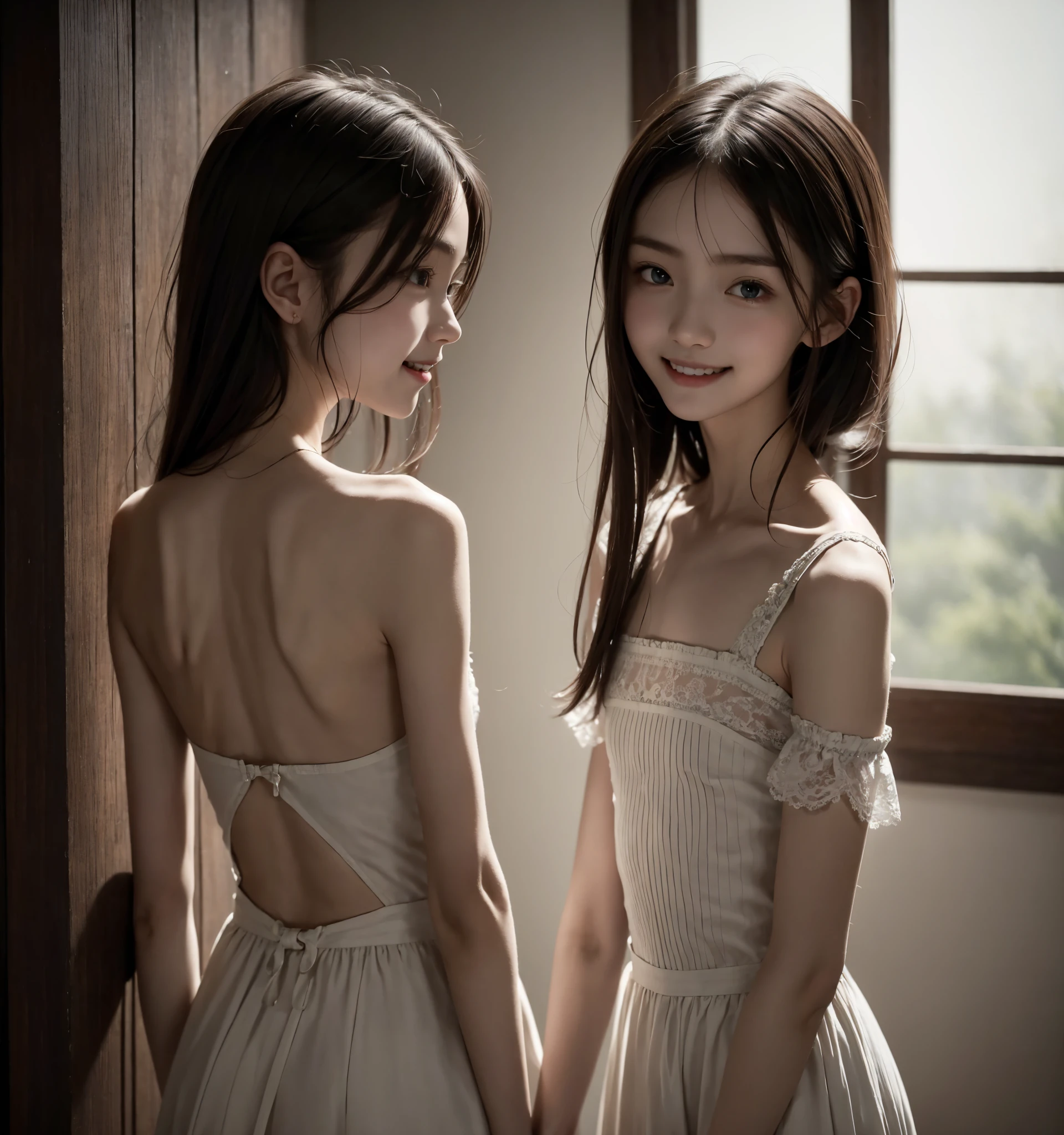 Thin arms,Narrow shoulders,delicate, very skinny ,公式art,  Unity 8k Wallpaper,  super detailed, beautiful, beautiful, masterpiece,  best quality, Darkness,  vibe, mystery, Romanticism, Creepy, literature, art, fashion,  victorian , race,  supernatural ,smile, white skin